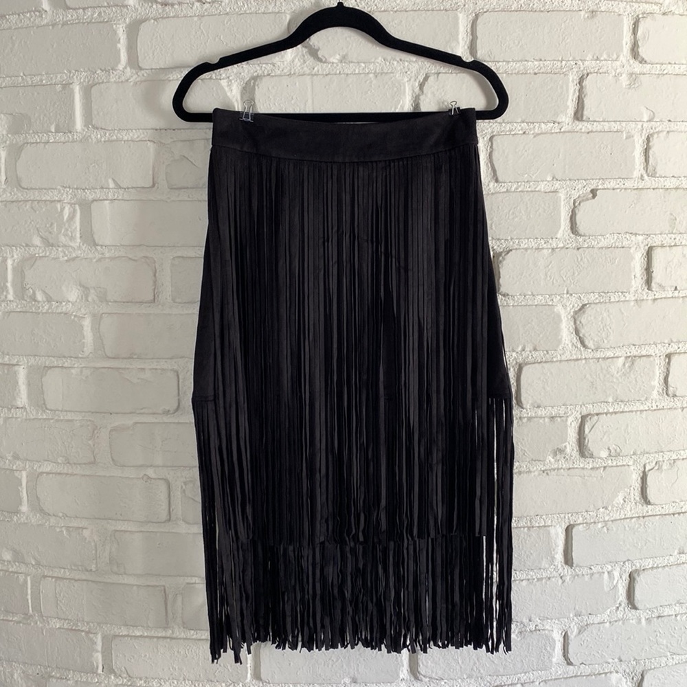 ZARA SUEDE DOUBLE LAYER FRINGE SKIRT